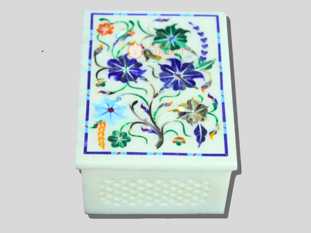 White Marble Semi Precious Floral Custom Box